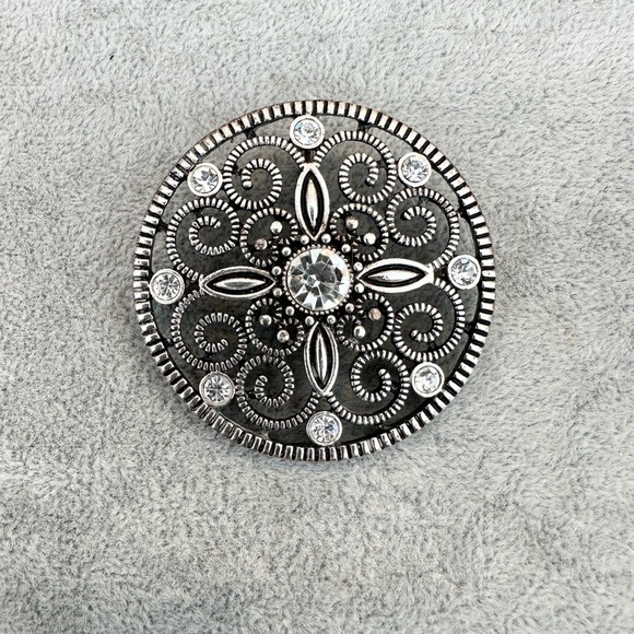 Premier Designs Jewelry - Vintage 90' Premier Design Large Round Silver Tone Rhinestone Brooch Or Pendant